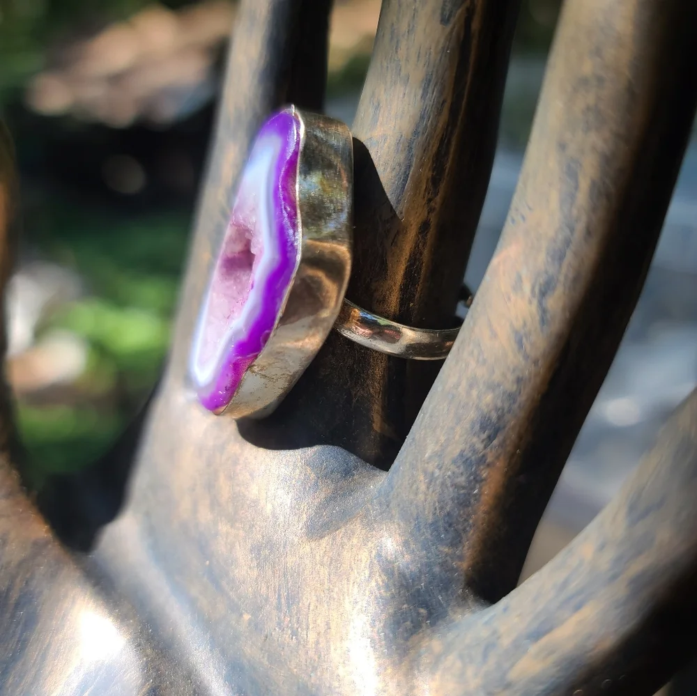 Purple agate sterling ring adjustable size - Picture 2 of 5